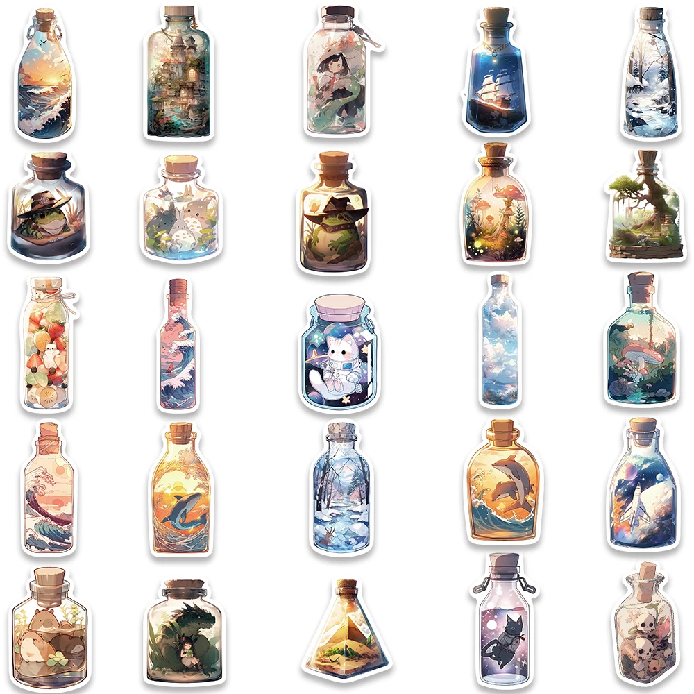 50/100PCS Cartoon Landscape in Bottle Cute Stickers Kawaii Anime Stickers Diary Laptop Bike Luggage Decoration Kid Sticker