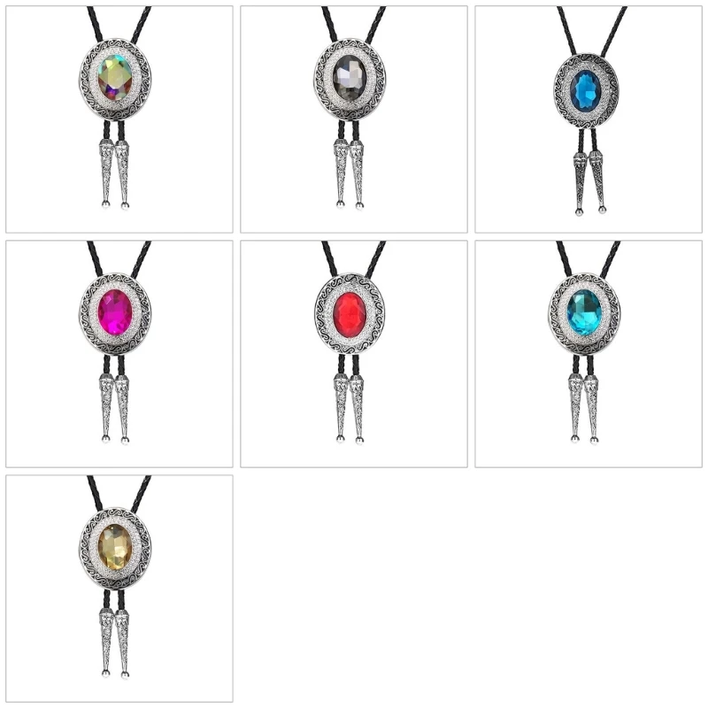 

Punk Bolo Tie Cowboy Carving Crystal Necktie Necklace Costume Accessory DXAA