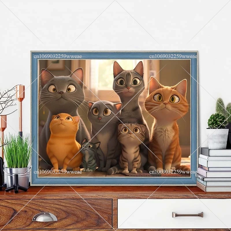 Diamond Painting New 2024 Cats Sitting Together 5d Diamond Art  Cartoon Shaded Cat Cross Stitch Full Rhinestones Art Crafts Gift