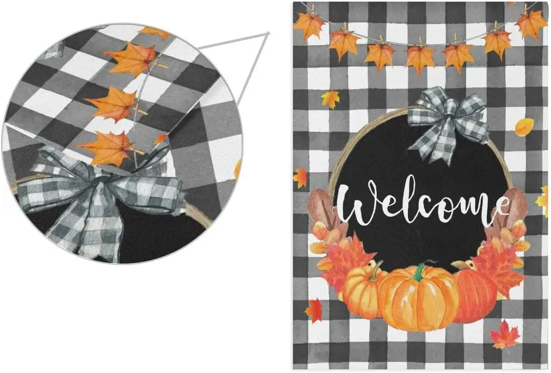 Fall Pumpkin Wreath Garden Flag Welcome Hello Autumn Double Sided Flags 12x18 Maple Leaves Sunflower House Flag Yard Porch Banne