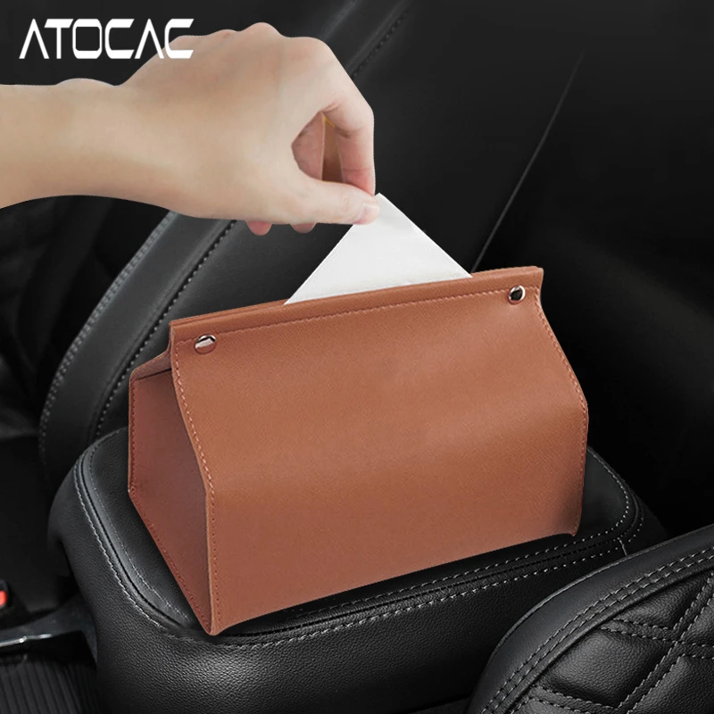 Leather Tissue Box Cars Napkin Holder Wipe Paper Storage Automobiles Parts Luxury Case Interior Accessories Universal Organizers