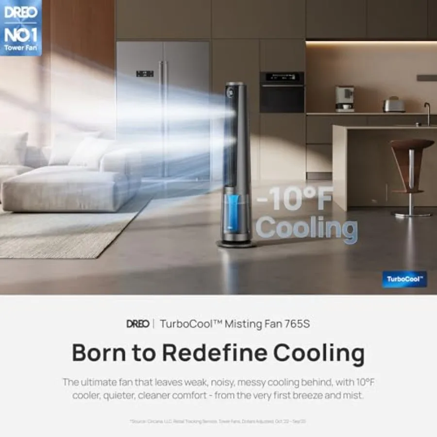 Home use evaporative air cooler, grey ABS plastic, 10F cooling, 34ft/s airflow, 6L tank, 20 dB quiet DC motor, 90 oscillation,