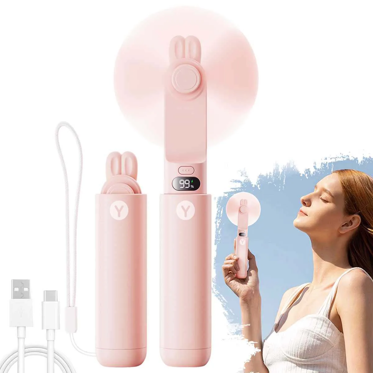 Portable Handheld Cooling Fan USB-Rechargeable Mini Fan 2000mAh 2-Speed Settings Ideal for Office Travel and Outdoor Camping