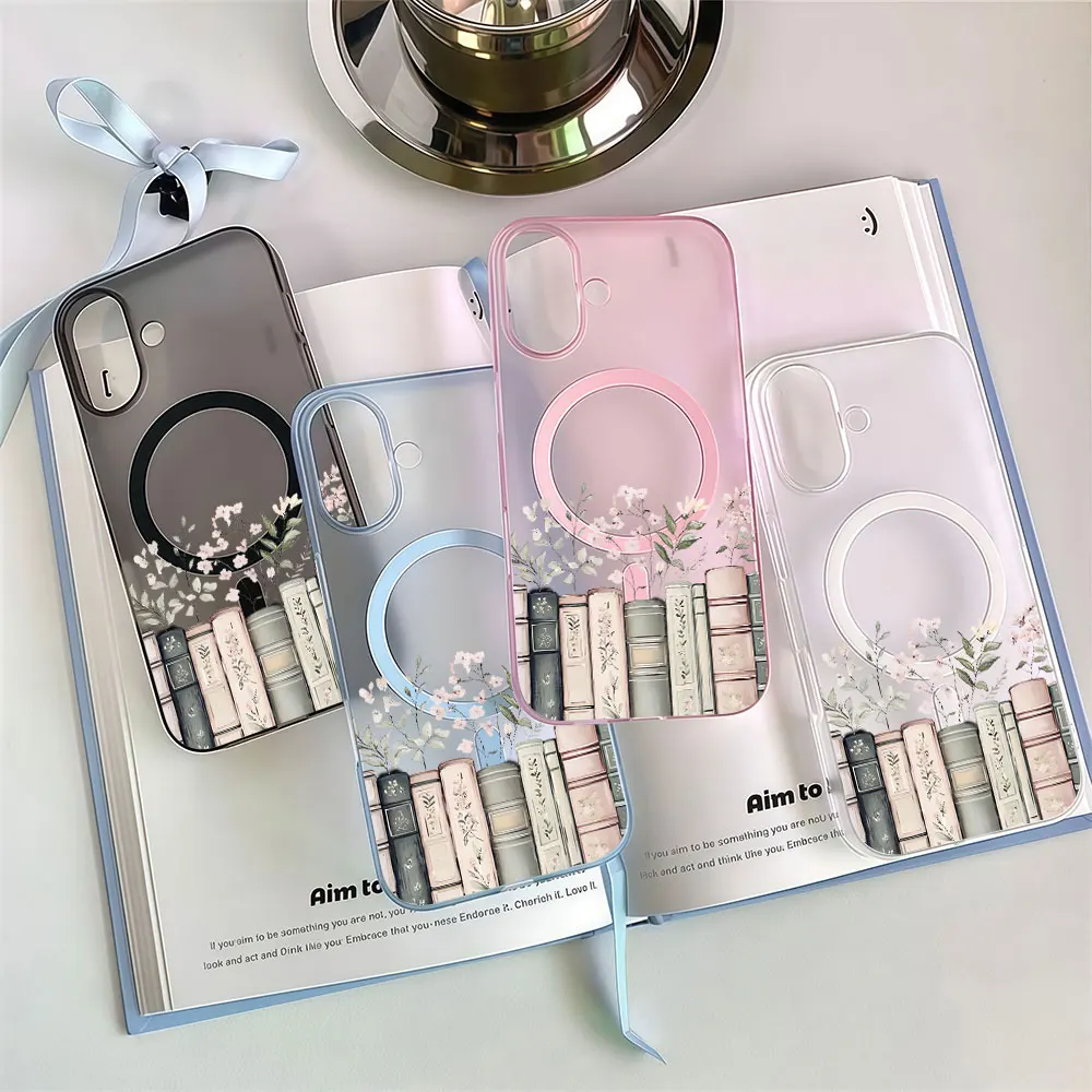 Korean Books Floral Y2K Phone Case For Samsung Galaxy S25 S23 S26 S24 Ultra FE Plus A57 A56 A55 A35 A37 A07 A06 Magnetic Cover