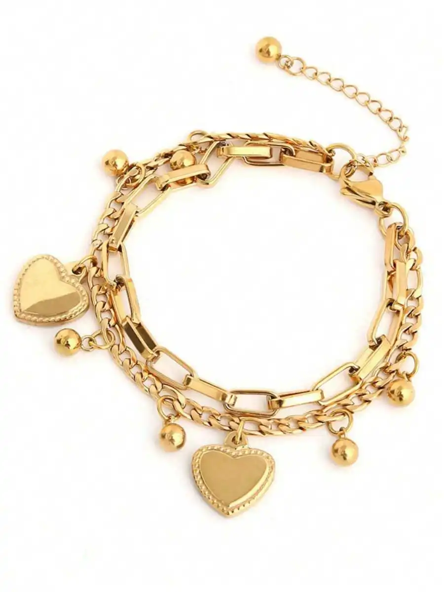 1pc European-style double-layer heart pendant chain bracelet for women perfect for Valentine's Day