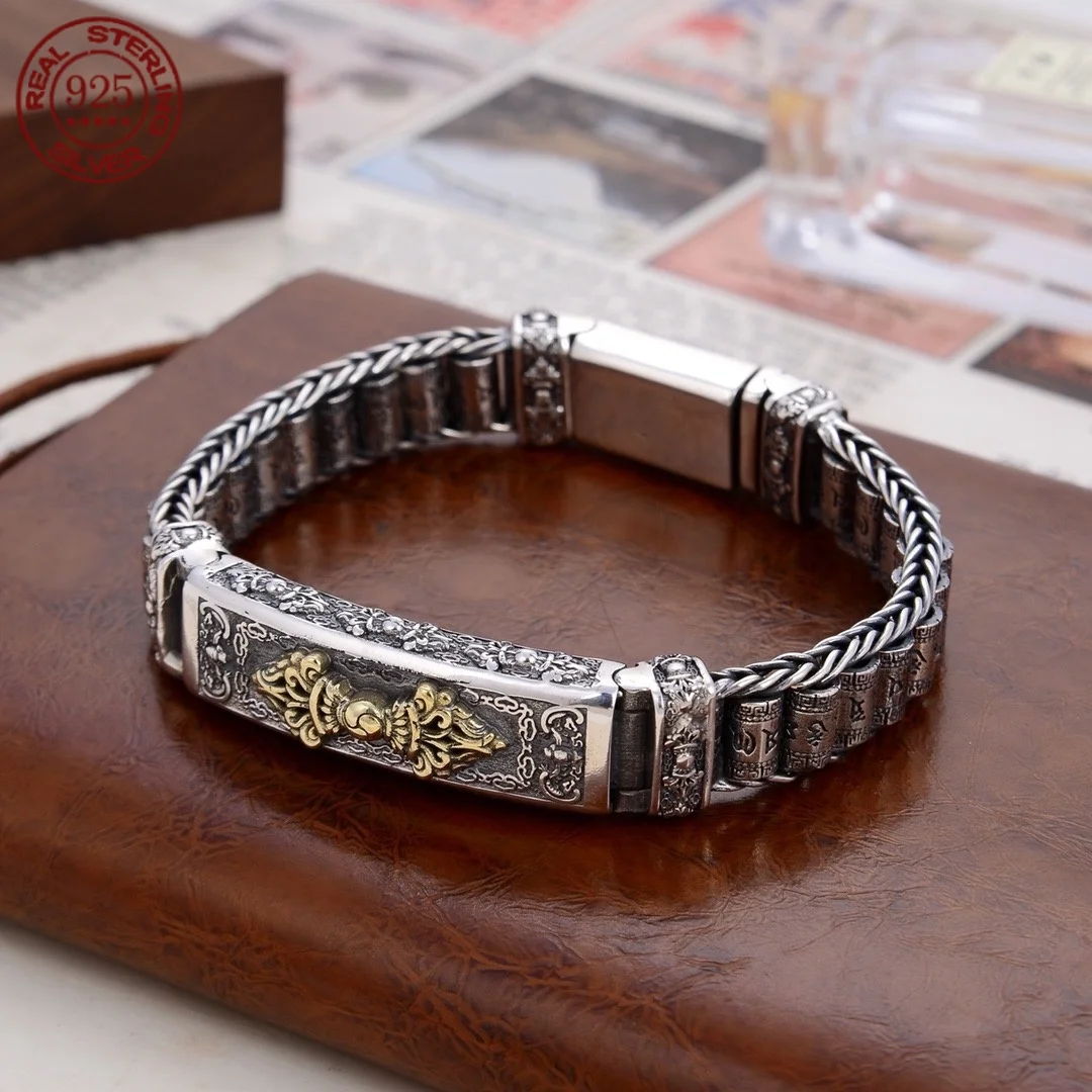 100% Real Solid S925 Silver Retro Lucky Pixiu Man Bracelet Thick Style Domineering Trend Personality Jewelry