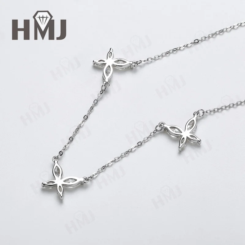 Butterfly Necklace with2.4CT D Color Marquise Cut Moissanite S925 Plated White Yellow Rose Gold Chain Engagement Chrisrmas Daily
