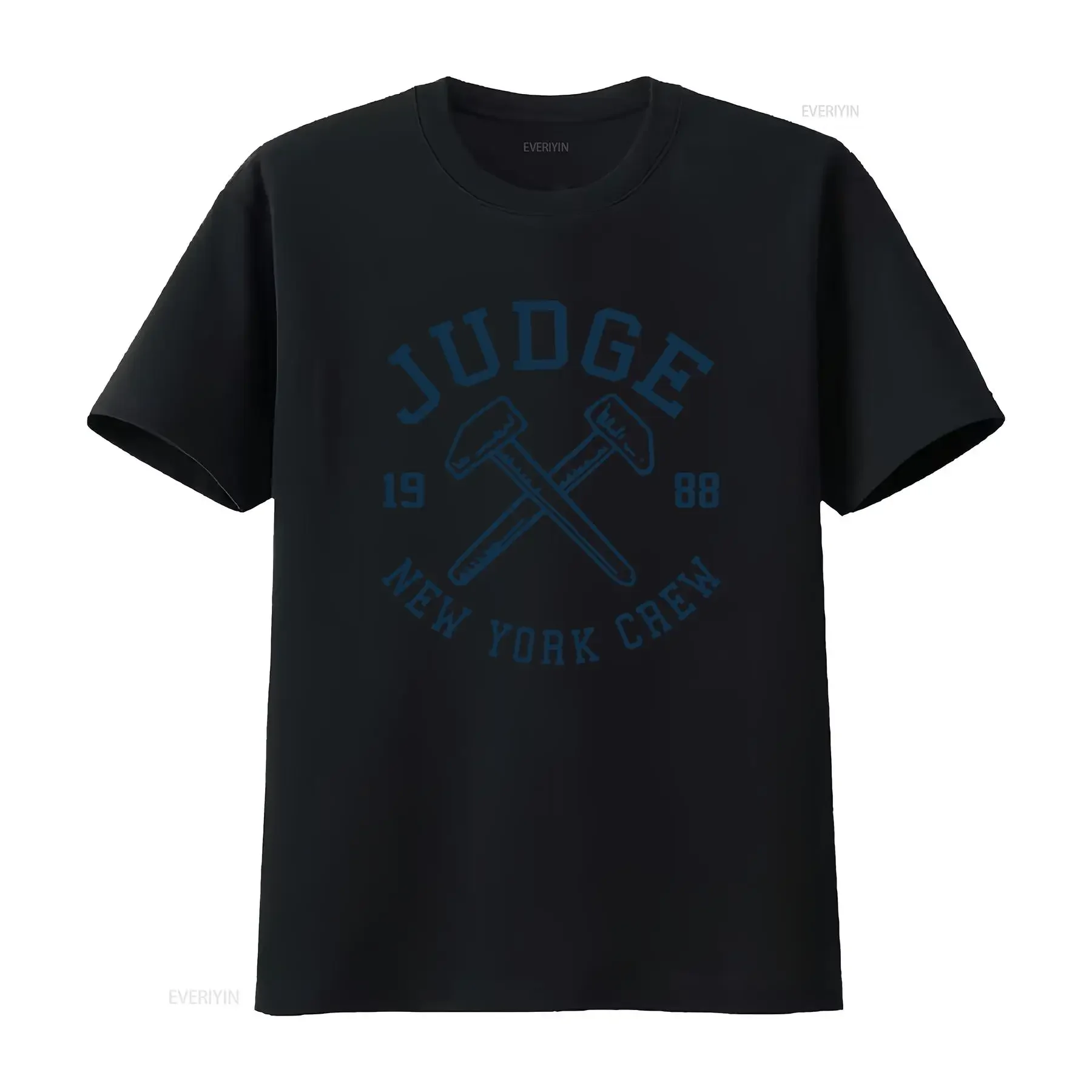 T-shirt unisexe Judge New York Crew 1988 à imprimé marteau pour homme, style streetwear vintage, délavé, polyvalent, graphique extensible