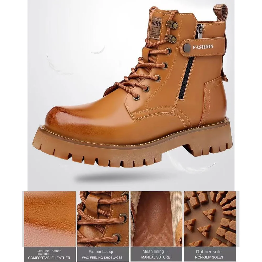 Men\'s Motorcycle Boots Casual Shoes Male Western Cowboy Boots Chelsea Ankle Botas High-Top Zipper Outdoor Leather Goth Boots
