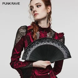 PUNK RAVE Women's Gothic Exquisite Flower-shaped Crown Vines Carving Fan Party Skull Tassels Performance Folding  Accessories