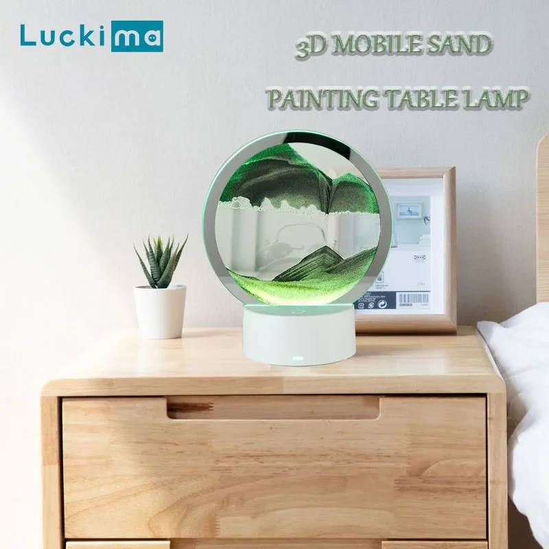 

Flowing Sand Painting Table Lamp 3D Intelligent Hourglass Office Living Room Hotel Desktop Decoration Small Night Light