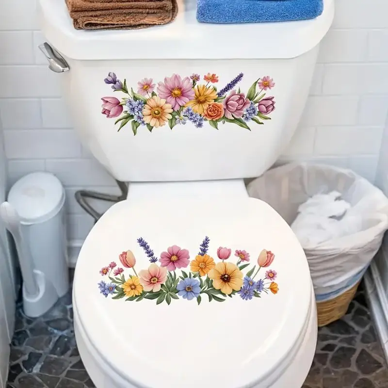 Floral Toilet Sticker Waterproof Bathroom Wall Sticker Toilet Lid Sticker Self-Adhesive Removable Decals Home Decor