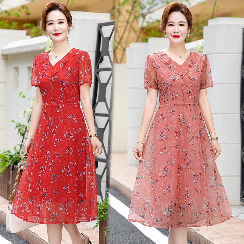 

Women Holiday Beach Short Dress Chiffon Fashion Slim High Waist Short Sleeve Summer Flower Dresses Robe Female Vestido