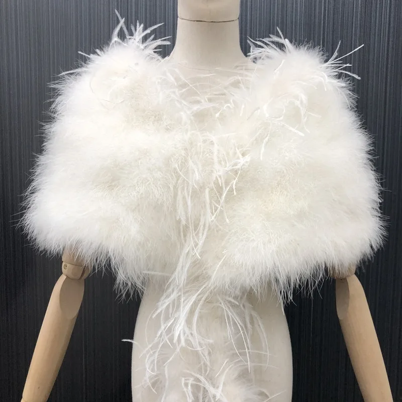 Colorful Feather Shawl Turkey  Ostrich Feathers Cloak Shoulder Wrap Stylish Accessory for Women