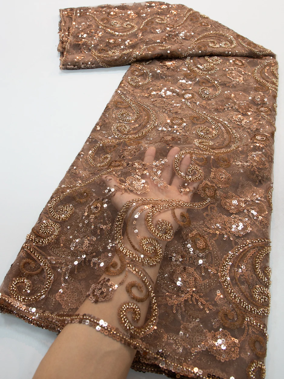 

African Nigerian Material Lace Fabric For Wedding With Sequins 2024 High Quality Embroidery French Lace Fabrics TY3800