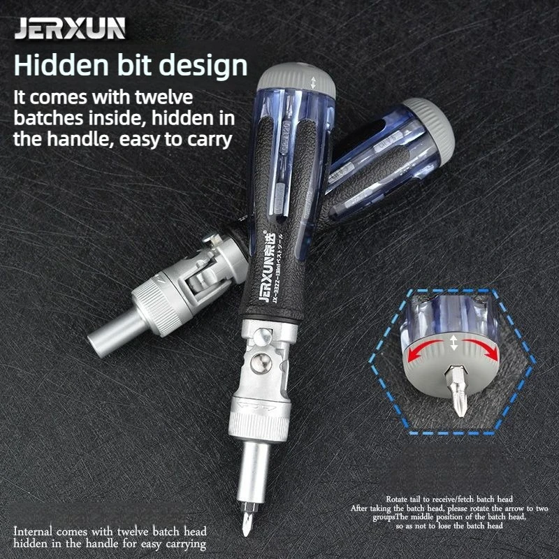 JERXUN Multi-function Ratchet Screwdriver Angle Variable 0-180 Degrees Can Be Turned Left Right 1/4 Inch Hex Interface Hand Tool