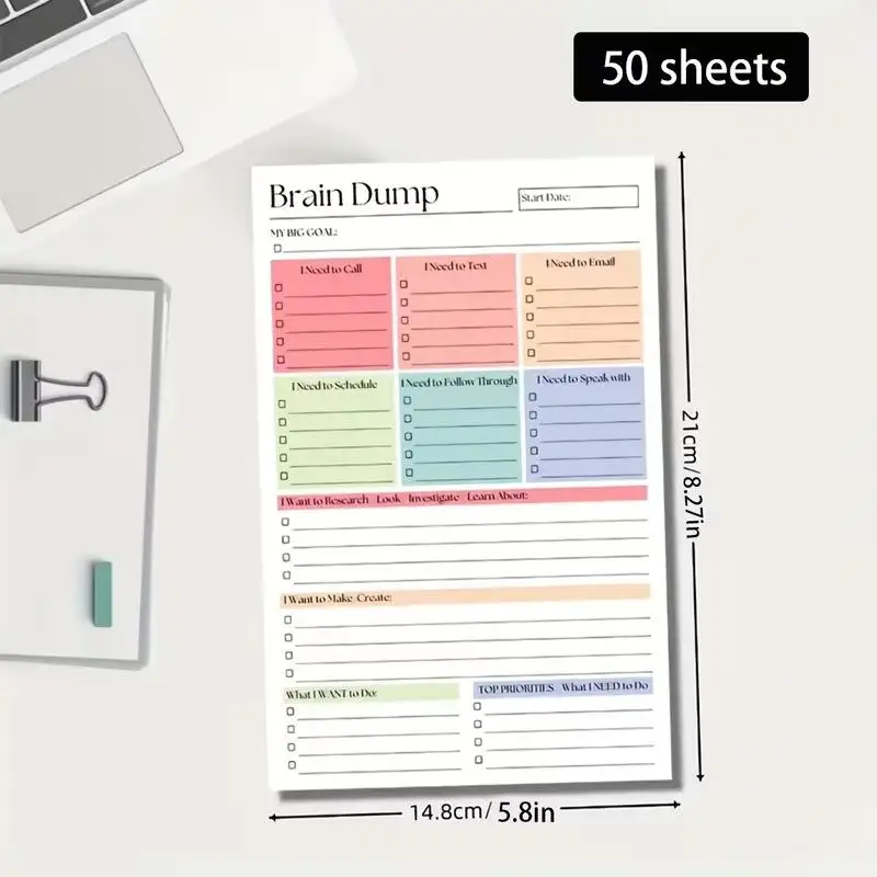 50/150Sheets Undated Minimalist Journal Brain Dump Notebook A5 To-Do List Task Manager Project Planning Self-Organization-F(x)