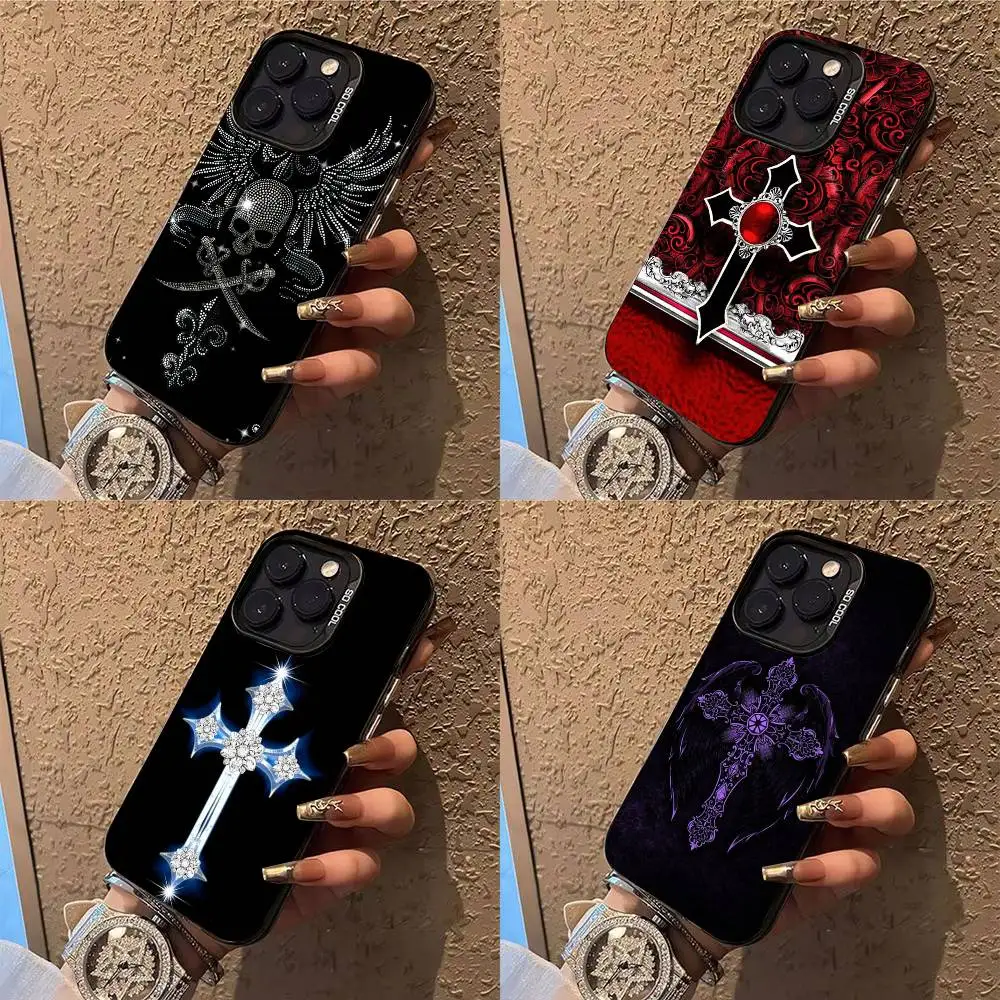 

Gothic Cross Skull Y2K Phone Case For iPhone 17,16,15,14,13,12,X,8,Pro,Max,Plus,E,SE4,Air,Mini IMD Matte Black