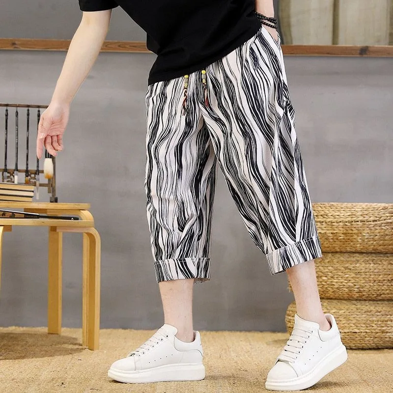 New Men's Thin Pants Summer Loose Harem Bloomers Cropped Pants