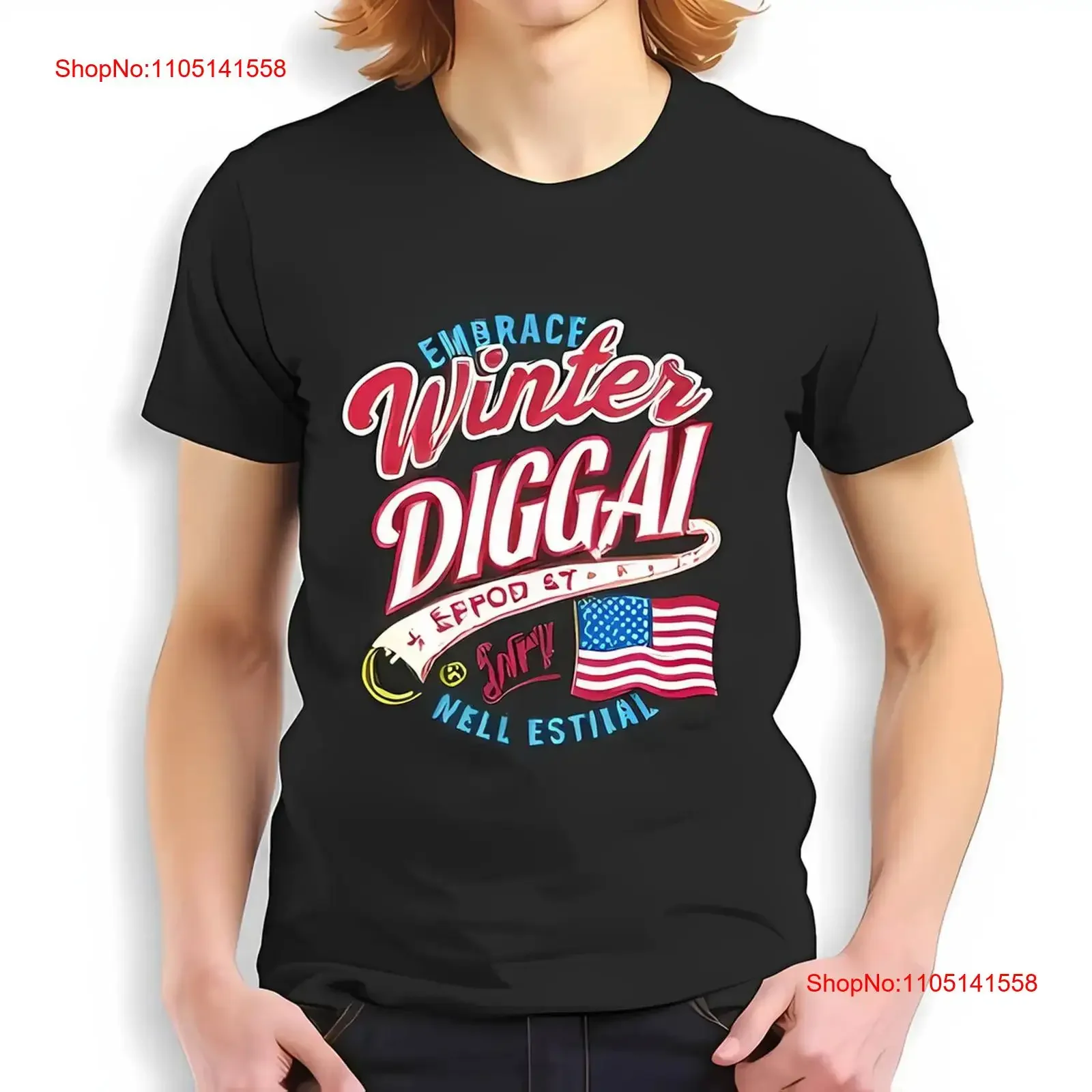 تي شيرت رجالي أسود بتصميم ريترو 'Embrace Winter Diggal' ملابس مصممة أزياء كلاسيكية مغسولة للجنسين