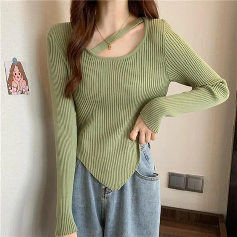 Women Clothing Fashion Elegant Square Neck Pullover Autumn Winter Simplicity Cozy Sweater Lady New Pattern Solid Chic Knitted