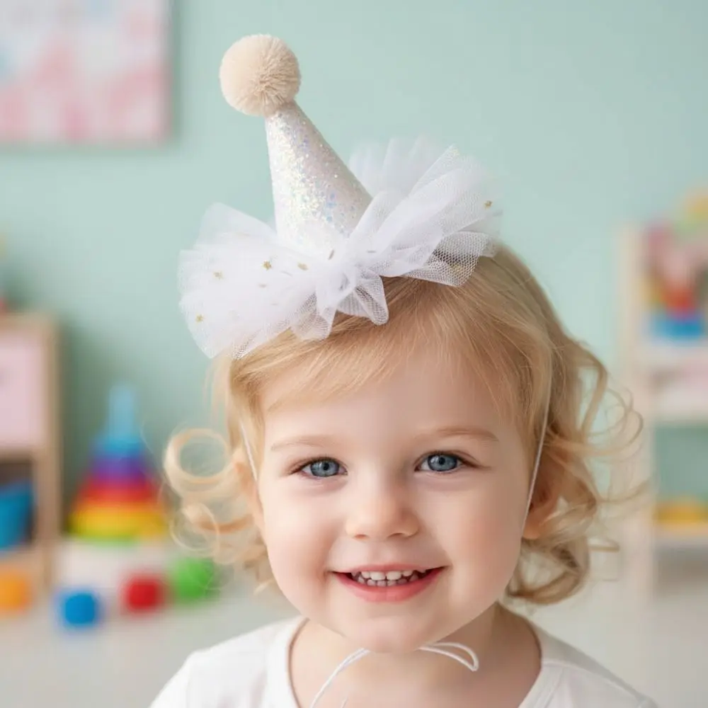 Glitter Birthday Hat Colorful Hair Accessories Shining Star Headwear Hairclip Sparkling Sequin Lace Headband Birthday Photoshoot