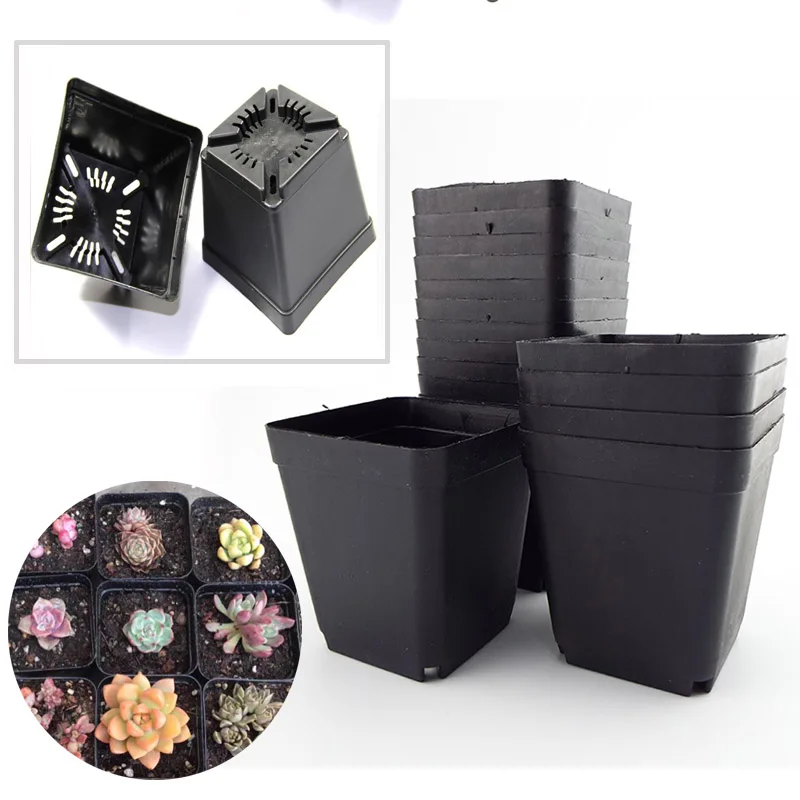 

7*7*8cm Black Color Flower Pots Planters Pot Trays Plastic Pots Creative Small Square Cups for Succulent plants