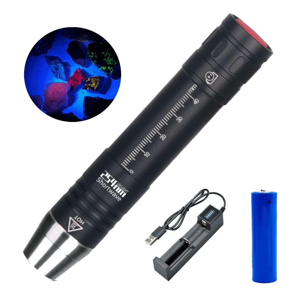 Shortwave 254nm UVC LED Flashlight SW UV Torch Lamp Fluorescent Minerals Phosphor with ZWB3 Optical Filter