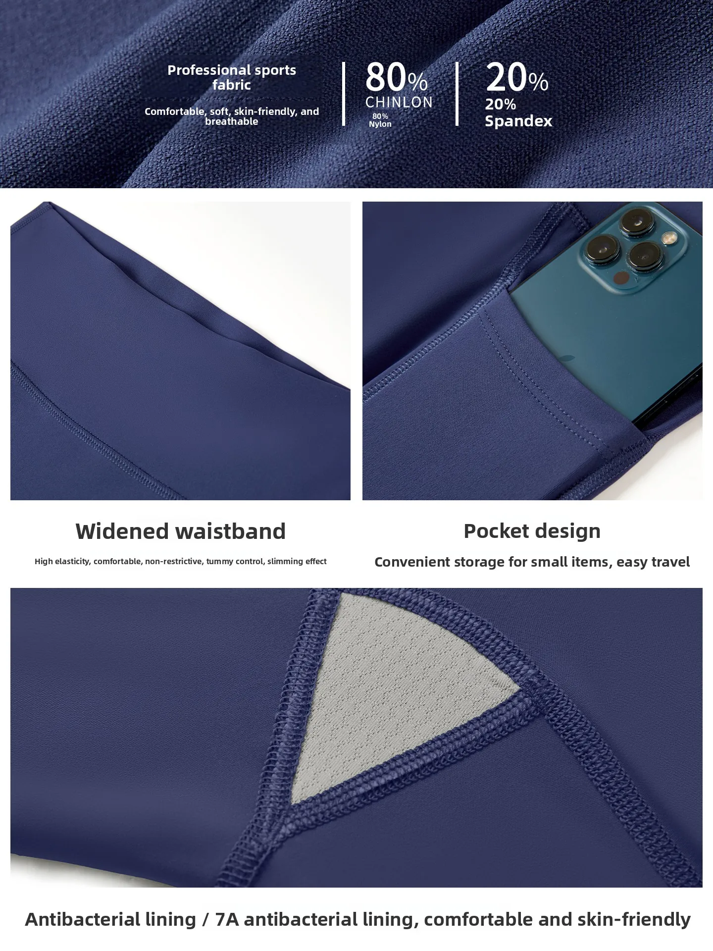 กางเกงออกกำลังกายเอวสูงกันลื่นสำหรับผู้หญิง ฟิตเนส โยคะ พิลาทิส กระชับรูปร่าง ผ้ายืดไนลอนสแปนเด็กซ์ ยกกระชับสะโพก ความยาวห้าส่วน