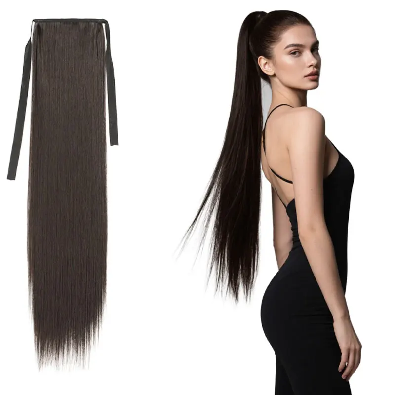 الاصطناعية طويلة مستقيم مخلب كليب على ذيل حصان وصلات شعر 76 سنتيمتر مقاومة للحرارة ذيل حصان قطعة شعر للنساء حفلة يومية #1