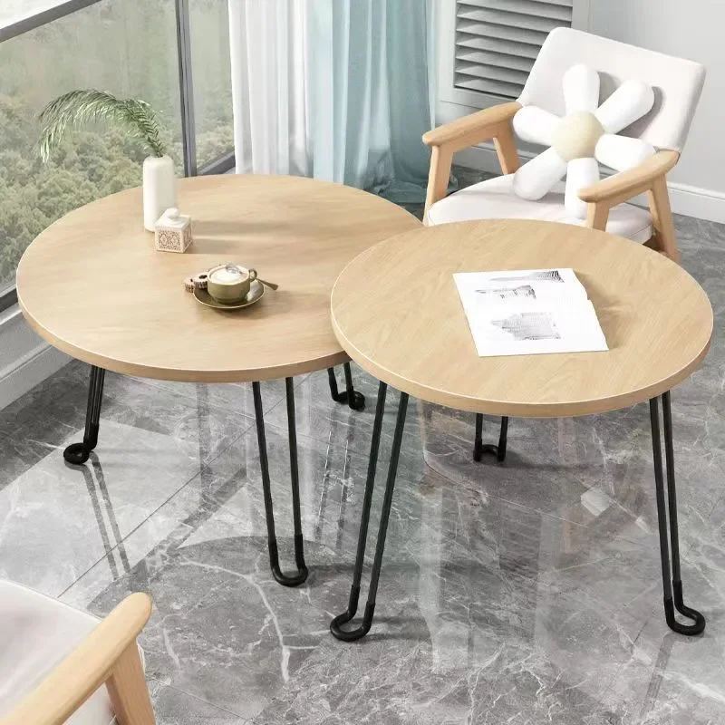 for B and B Simple Round Folding Coffee Table Small Side Table for Living Room Apartment Bay Window Balcony Household