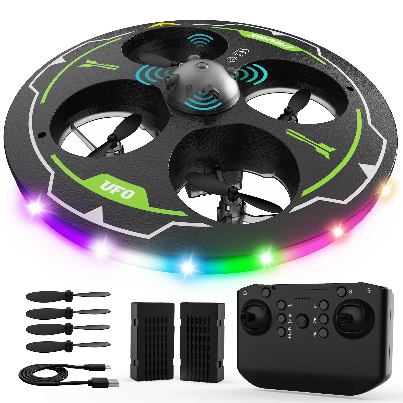 TL17 UFO Drone for Beginners 360° Avoids Obstacles Multiple Lighting Modes, RC Quadcopter 360° Flip Alitude Hold 2 Batteries