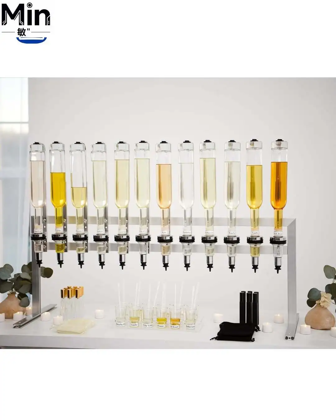 12 Head Standing Perfume Display Rack With 375ml Transparent Glass Bottles For Wedding Party Decoration