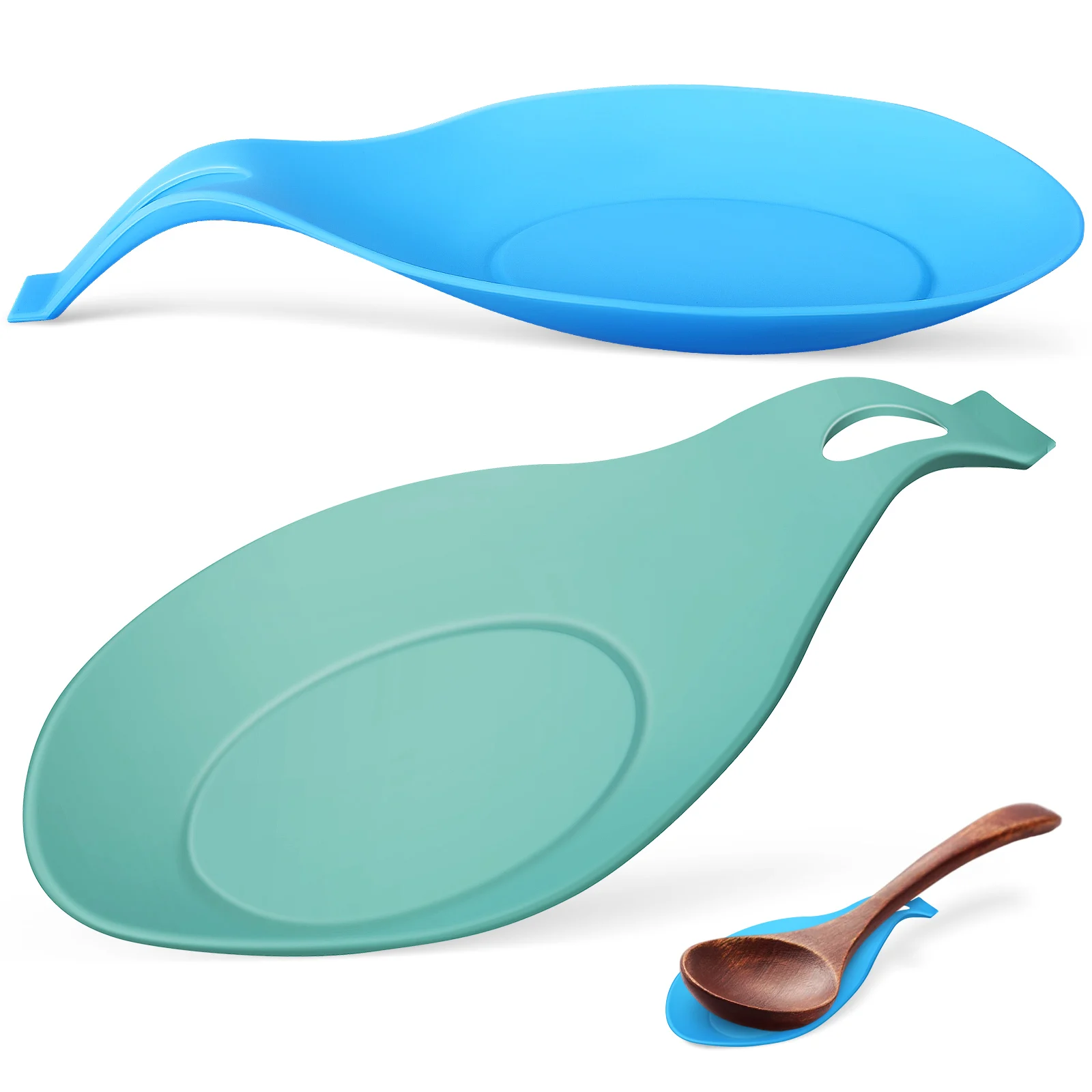 

2 Pcs Flavor Disc Rack Silicone Spoon Rest Blue Resistant Flexible Utensil Holder Kitchen Countertop Easy Clean
