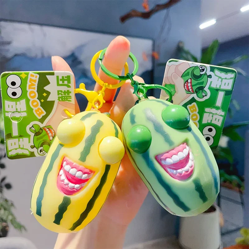 Funny Keychain Squeezing Watermelon Decompression Toy Pinching Joy Creative Release Staring Toy Pendant Keyrings