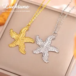 Lucktune Stainless Steel Big Starfish Pendant Necklace for Women Gold Color Seastar Choker Necklace Y2K Jewelry Valentine's Gift