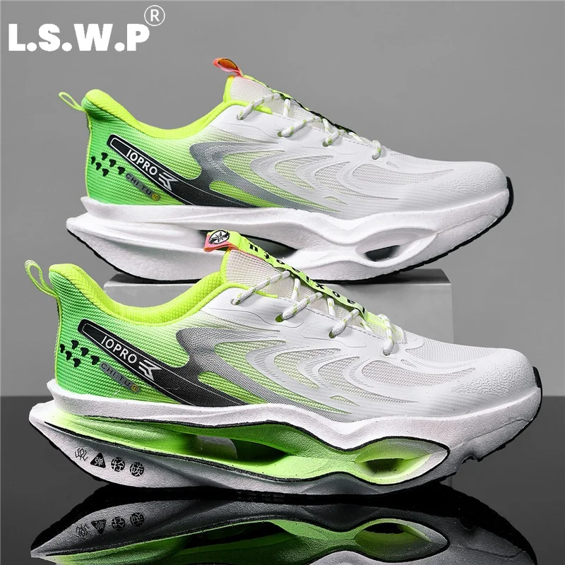 Men's Hollow-Out Sole Racing Running Shoes, Summer Mesh Breathable Sports Shoes, High-Elastic Shock-Absorbing Thick-Soled Height-Increasing Men's Shoes, Lightweight, Non-Slip, Wear-Resistant Outdoor Running, Fitness, Daily Commuting Men's Running Shoes