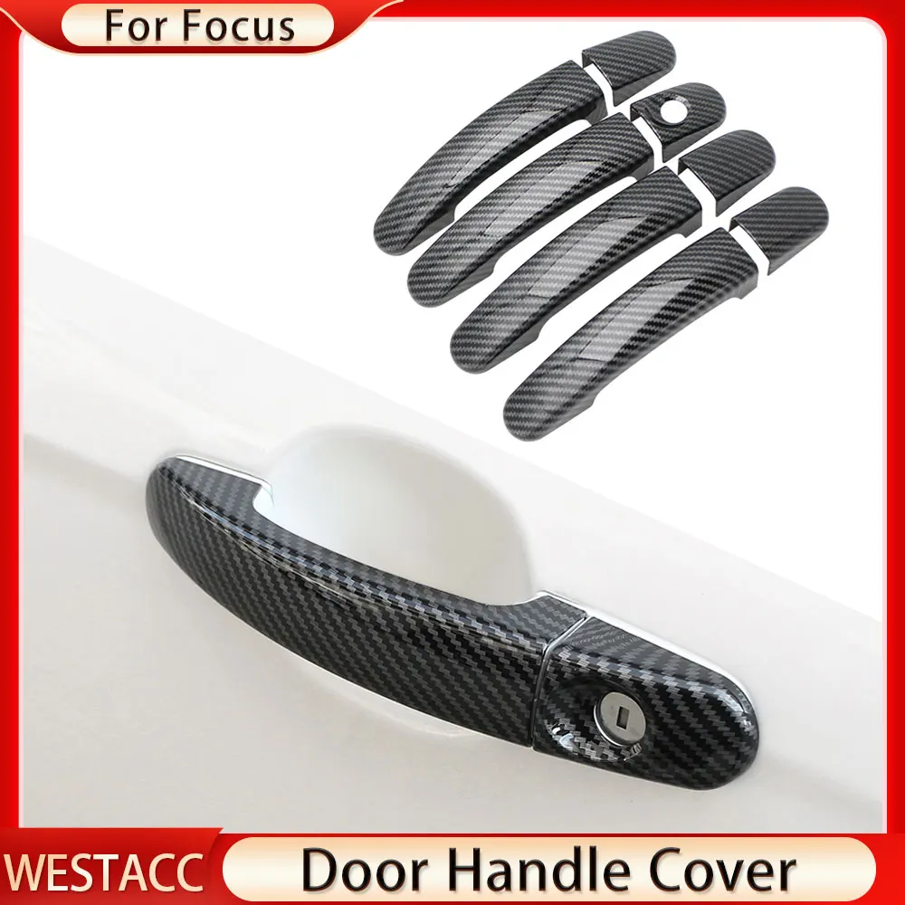 4Pcs Door Handle Cover for Ford Focus 2 MK2 2005 - 2011 Focus 3 MK3 2012 - 2018 Car Door Handles Carbon Fiber Sequins Sticker