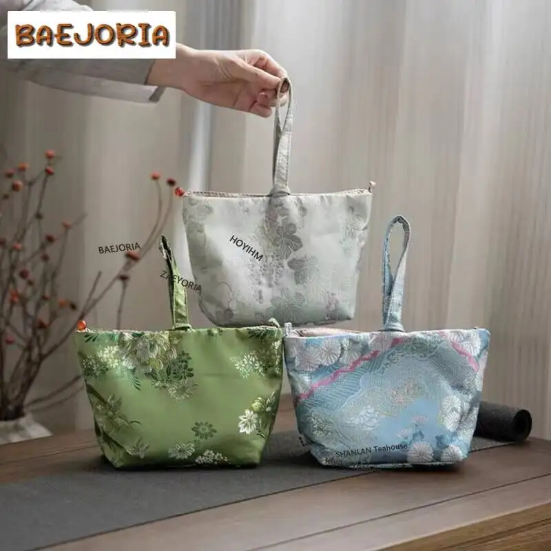 Handmade Watered Gauze Travel Storage Bag Household Boutique Flower Pattern Tea Cozies Zen Tea Cozy Portable Tea Set Bag Gifts