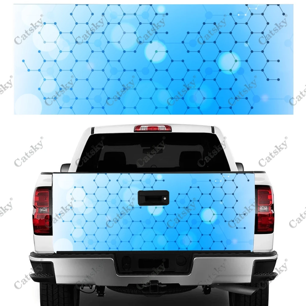 Blue Hexagon Print Car Tail Trunk Protect Vinly Wrap Sticker Decal Auto Hood Decoration Engine Cover for SUV Off-road Pickup