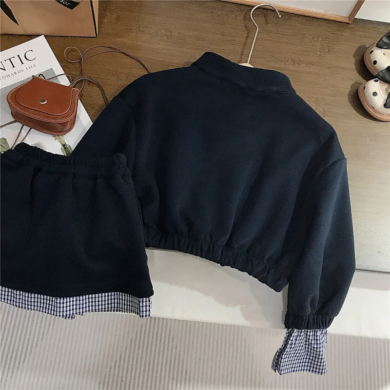

Girls Spring and Autumn Suit New Children's Plaid Sweatshirt Half Skirt Casual Baby Girl Short Skirt Two-piece Set