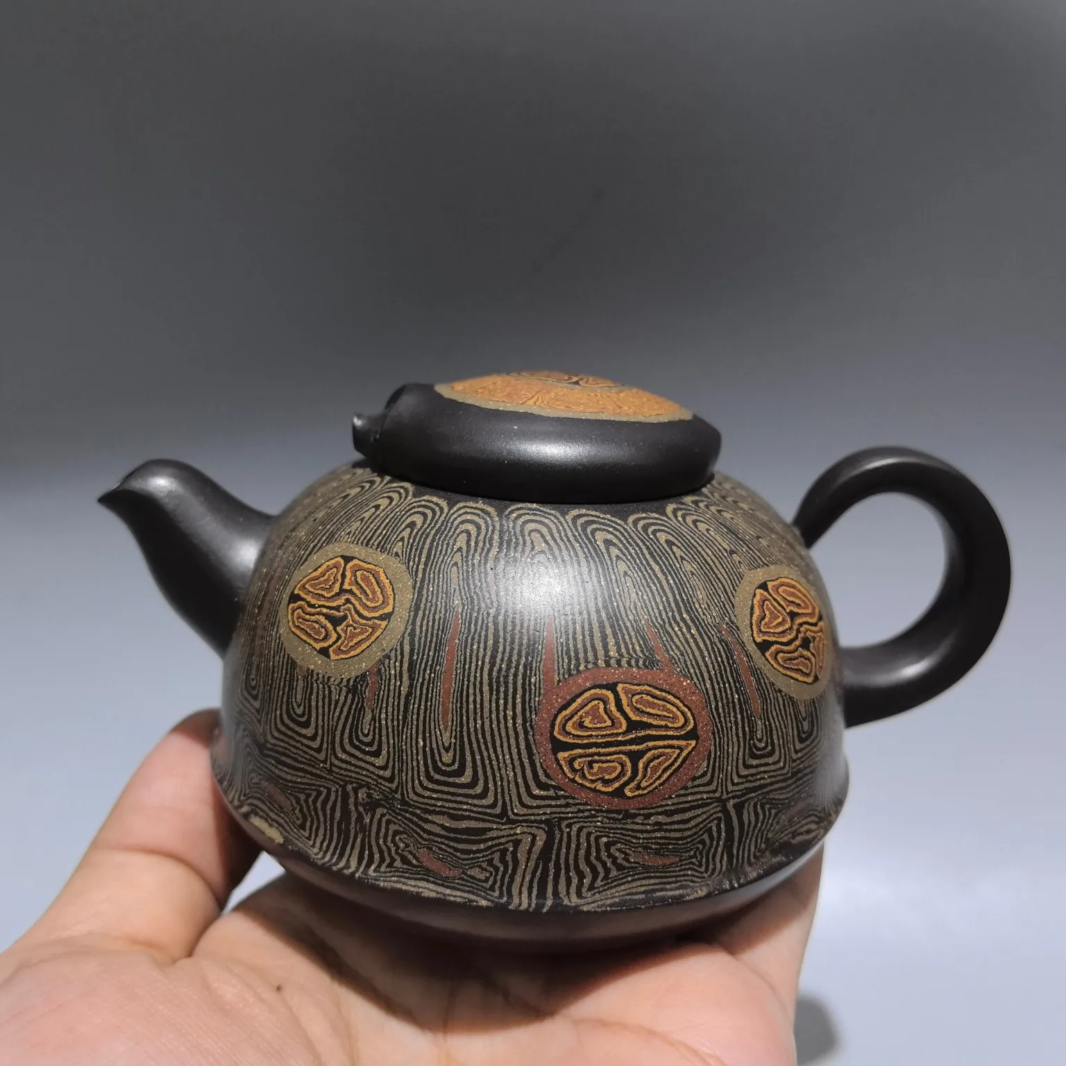 Yixing Purple Clay Teapot Tree ring texture pattern Fu Jia Tian Xia Hu Kettle Teapot  Flagon Amass wealth Ornaments