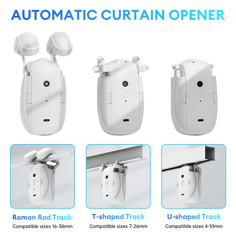 1pc/2pcs Tuya Smart Curtain Robot, Roman Rod Track, APP Control,Single/Double (Works With Tuya Gateway For Remote Control)