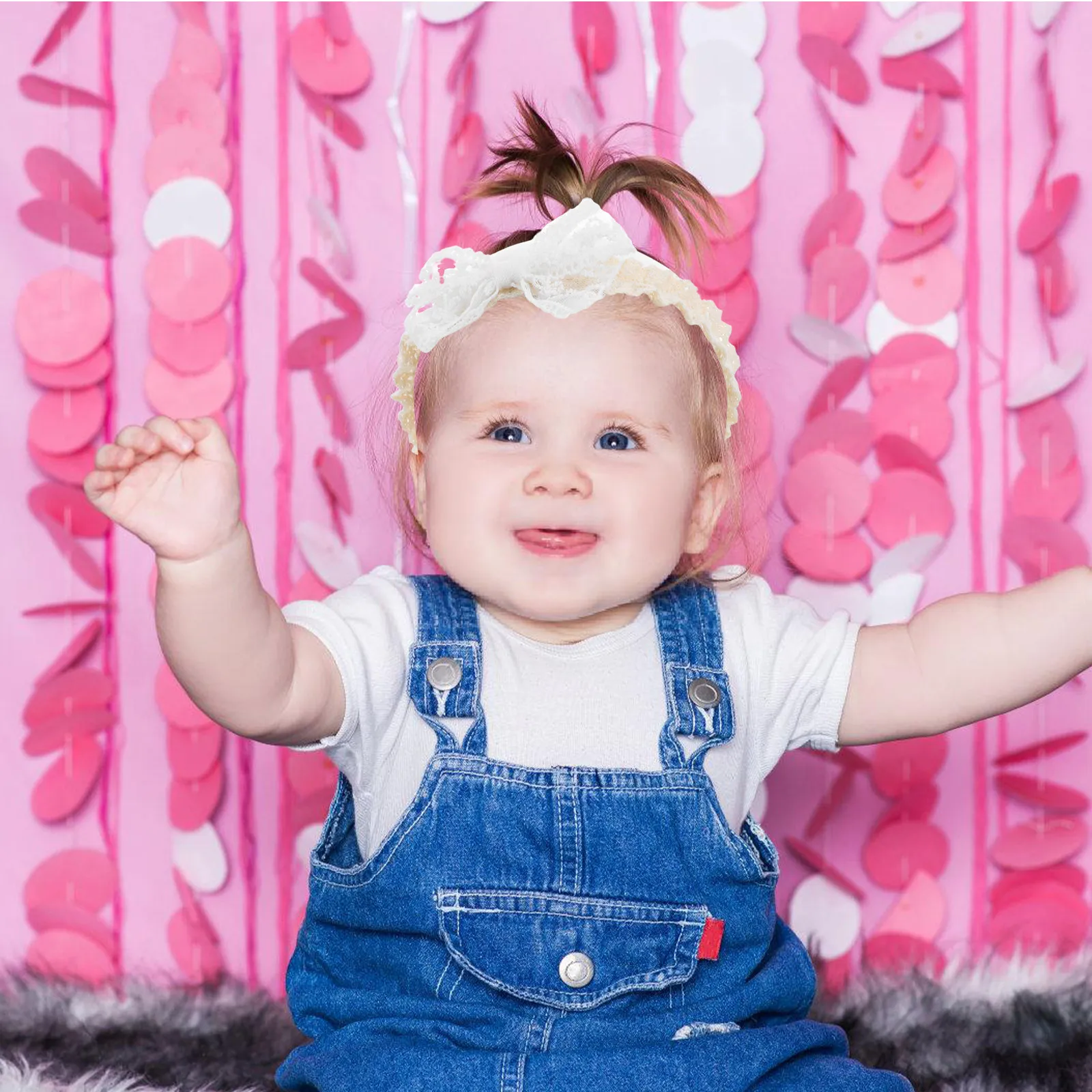 

White Lace Bow Headband Baby Girls Newborn Infant Toddler Soft Elastic Hairband Elegant Floral Style for Photoshoots Casual Wear