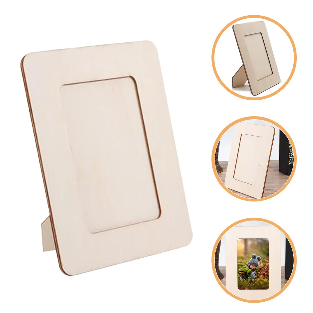 6Pcs Unfinished Wooden Picture Frames Paintable DIY Craft Kits Kids Wood Photo Frames Tabletop Stand for Painting