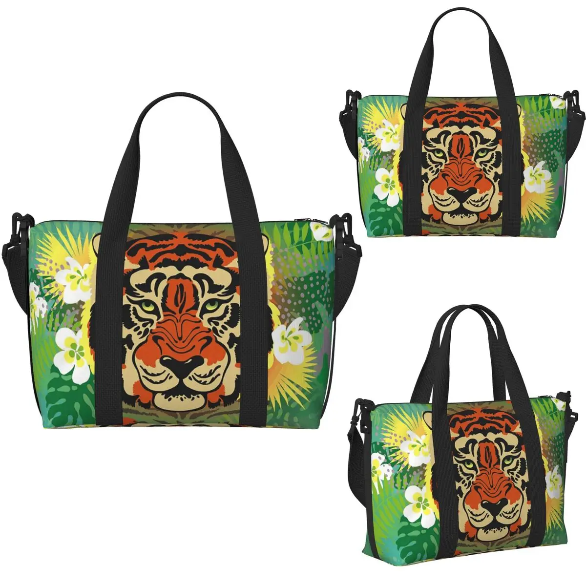 ليوبارد النمر الكرتون حقيبة سفر الشاطئ سعة كبيرة حمل الحقائب لصالة الألعاب الرياضية اليوغا المرأة التسوق حقيبة كتف واق من المطر #4