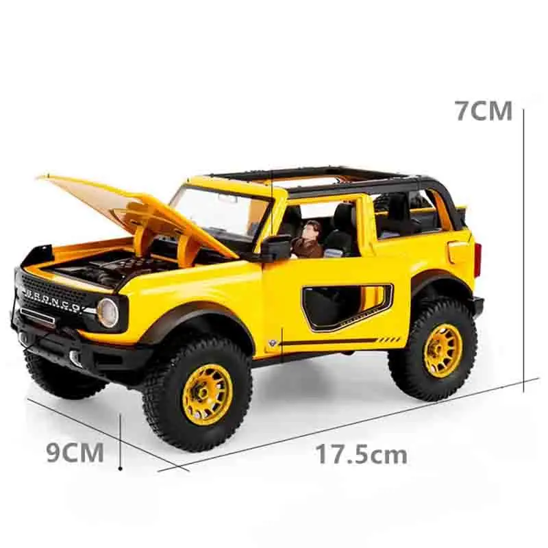 1/32 diecast ford bronco lima liga modelo de carro metal veículos fora de estrada modelo simulação som luz coleção presente das crianças brinquedo