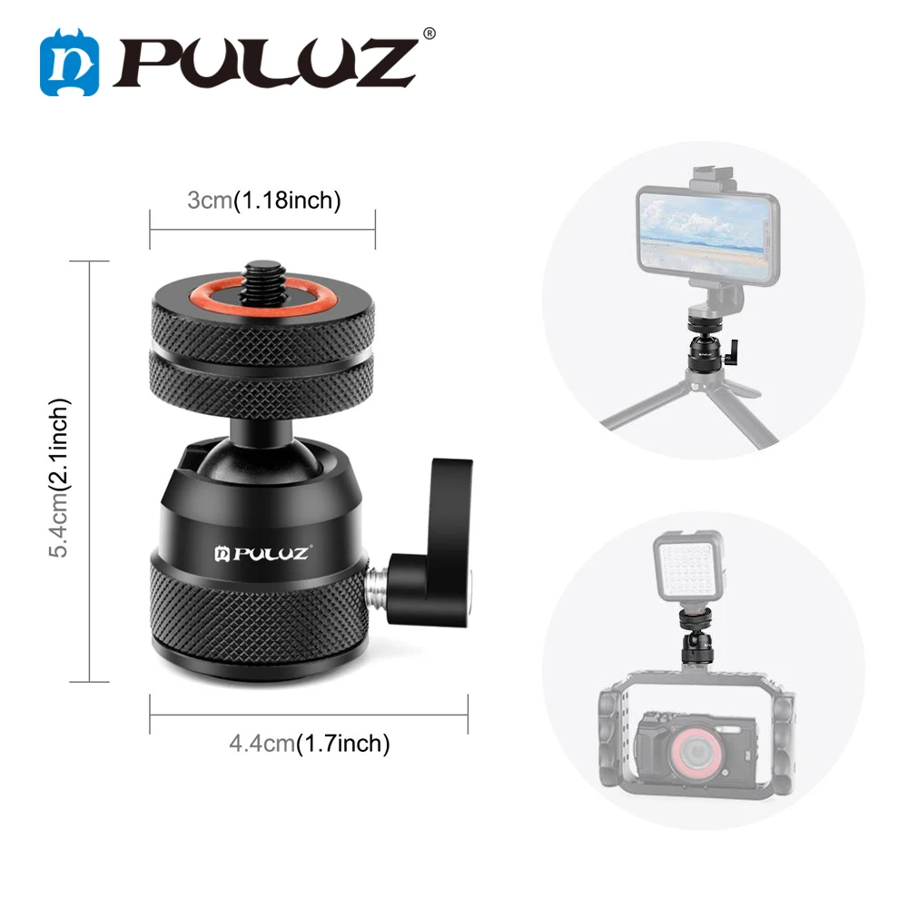 PULUZ 3cm Stativ-Kugelkopf-Adapter aus Aluminiumlegierung DSLR-Kamerahalterung 1/4 Zoll Schraube Kaltschuh-Erweiterung Fotografie-Zubehör