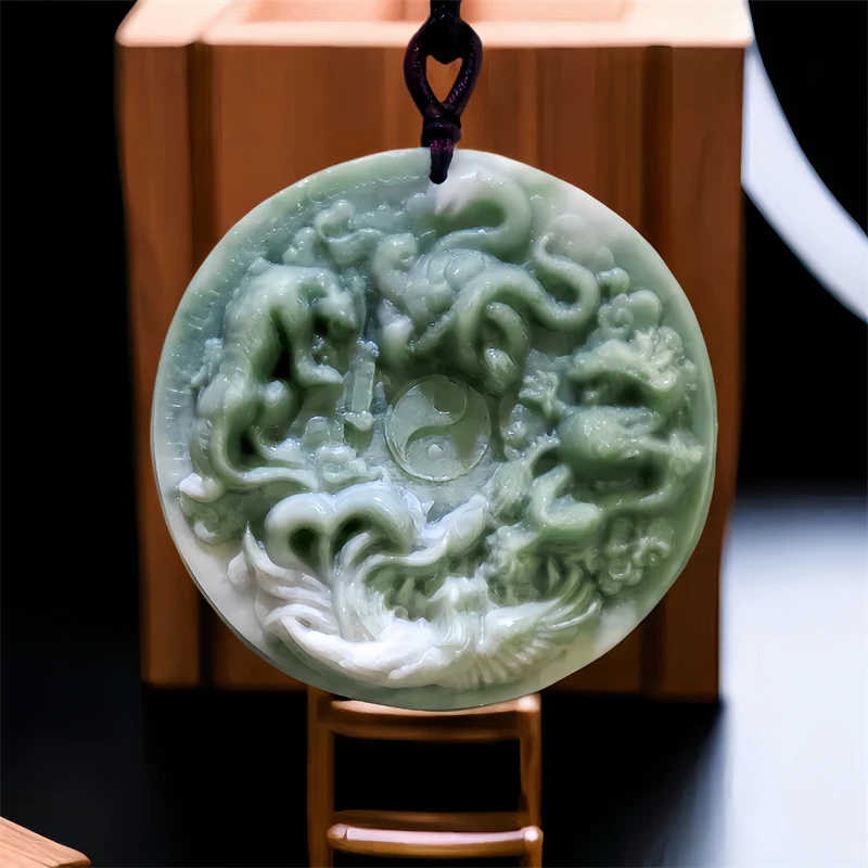 

Natural Real Jade Dragon Phoenix Pendant Necklace Luxury Carved Jewelry Gifts for Women Men Chinese Accessories Stone Vintage