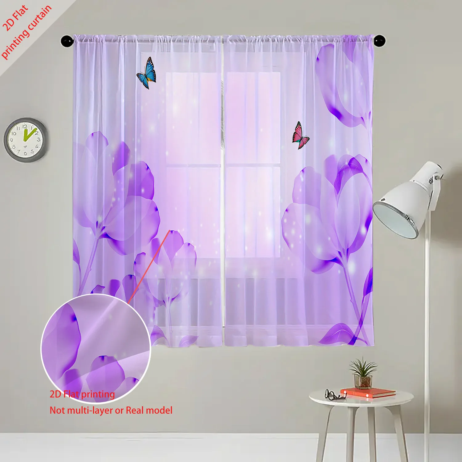 

Purple floral print transparent gauze curtain, romantic home decoration, suitable for living rooms, bedrooms, balconies, windows
